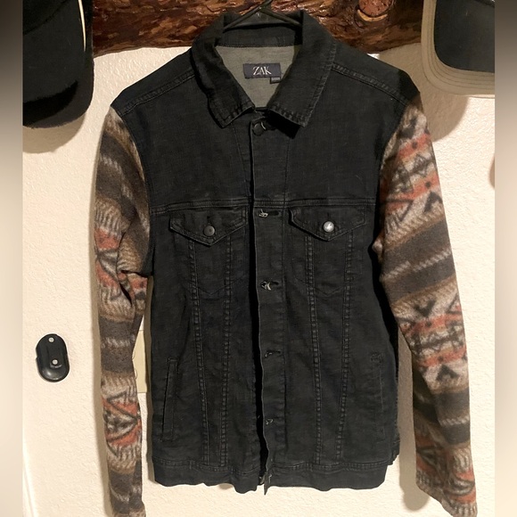 Zak Other - Sweet ZAK Brand Jacket!  Black denim body & Aztec tribal designed fleece sleeves